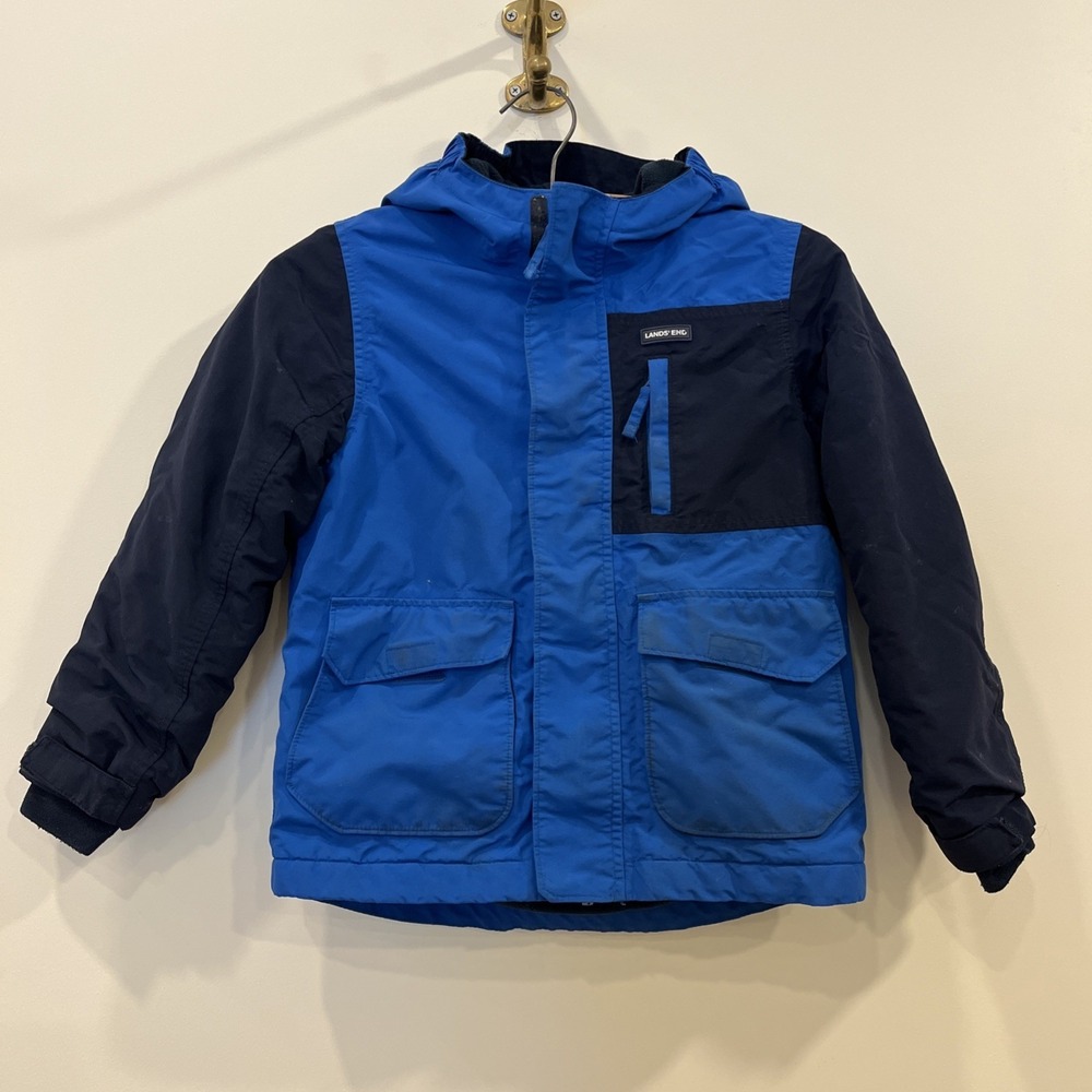 Lands' End Boys Squall Parka Winter Ski Coat Jacket S 6-7 Blue Lined, Warm, Hood